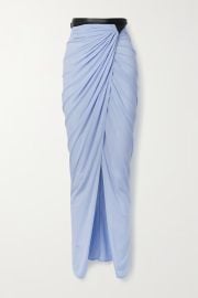 Alaia Gathered leather trimmed stretch jersey maxi wrap skirt at Net a Porter