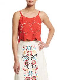 Alanis Sleeveless Rose Crop Top  Light Red at Neiman Marcus