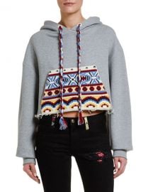 Alanui Cutoff Hoodie Sweatshirt with Knit Pocket at Neiman Marcus