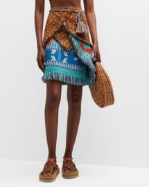 Alanui Icon Bandana Patchwork Fringe Wrap Skirt at Neiman Marcus