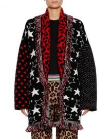 AlanuiStar   Big Moon Self-Belt Mixed-Intarsia Cashmere-Blend Cardigan w  Fringe at Neiman Marcus