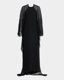 Alberta Ferretti Long Sleeve Chiffon Cape Backless Maxi Dress at Neiman Marcus