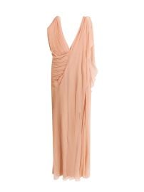 Alberta Ferretti V Neck Midi Asymmetric Chiffon Dress at Cettire