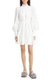 Alemais Evie Broderie Anglaise Long Sleeve Organic Cotton Mini Shirtdress in White at Nordstrom