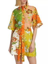 Alemais Hotel Lamu Floral Spliced Linen Minidress at Saks Fifth Avenue