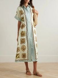 Alemais Relic Printed Linen Midi Shirt Dress in cream at Net a Porter