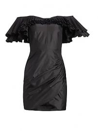 Alessandra Rich - Off-The-Shoulder Pleated  amp  Ruched Silk Taffeta Butterfly Sheath Dress at Saks Fifth Avenue