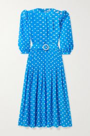 Alessandra Rich - Pintucked embellished polka-dot silk crepe de chine midi dress at Net A Porter