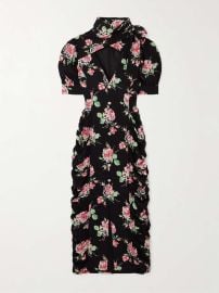 Alessandra Rich Bow Detailed Embellished Draped Floral Print Dress at Alessandra Rich