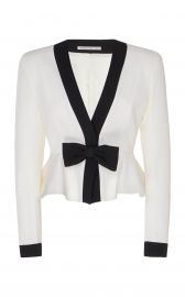 Alessandra Rich Bow-Embellished Two-Tone Peplum Wool Jacket at Moda Operandi