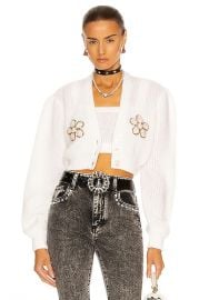 Alessandra Rich Cropped Flower Cardigan in White  FWRD at Forward