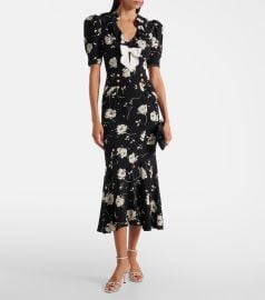Alessandra Rich Floral Printed Silk Midi Dress at Mytheresa