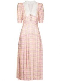 Alessandra Rich Houndstooth Pleated Midi Dress - at Farfetch