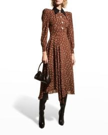 Alessandra Rich Lily Of The Valley Printed Silk Dress at Neiman Marcus