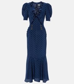 Alessandra Rich Ruched button and bow embellished polka dot silk midi dress at Mytheresa