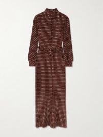 Alessandra Rich Ruffled bow detailed polka dot silk crepe de chine midi dress at Net a Porter