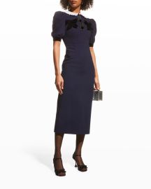 Alessandra Rich Stretch Wool Cocktail Dress with Velvet Bows at Neiman Marcus