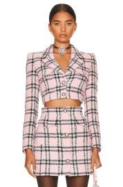 Alessandra Rich Tartan Sequin Tweed Cropped Jacket at Forward