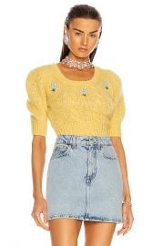 Alessandra Rich Wool Short Sleeve Floral Sweater in Light Yellow   FWRD at Forward