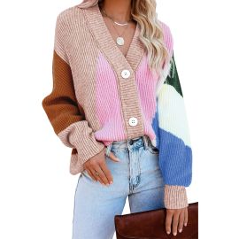 Aleumdr Womens Open Front Cardigan Color Block Knit Sweater Long Outwear at Walmart