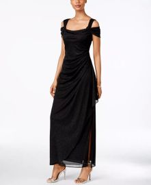 Alex Evenings Cold-Shoulder Draped Metallic Gown Reviews - Dresses - Petites - Macys at Macys