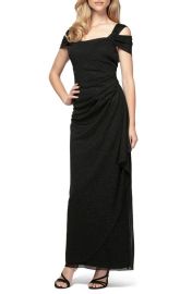 Alex Evenings Cold Shoulder Ruffle Glitter Gown at Nordstrom