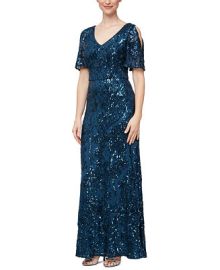 Alex Evenings Womens Sequin Embellished Split-Sleeve Gown Reviews - Dresses - Women - Macys at Macys