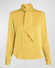 Alex Perry Bow Neck Scarf Satin Crepe Shirt in Gold at Neiman Marcus