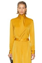 Alex Perry Bow Neck Scarf Satin Crepe Shirt in Gold at FWRD