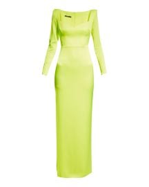 Alex Perry Bray Strong-Shoulder Thigh-Slit Gown at Neiman Marcus