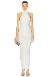 Alex Perry Crystal Turtleneck Ruched Column Dress in White FWRD at FWRD