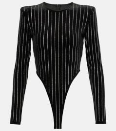 Alex Perry Crystal embellished Pinstripe Velvet Bodysuit at Mytheresa