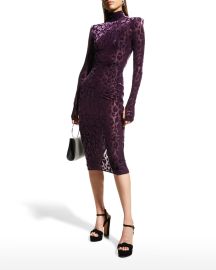 Alex Perry Cullen Cheetah-Print Velvet Midi Dress at Neiman Marcus