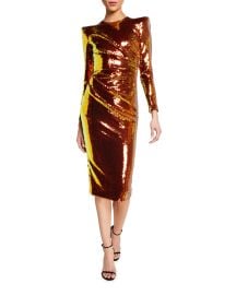 Alex Perry Kelsey Sequined Structured-Shoulder Midi Dress at Neiman Marcus