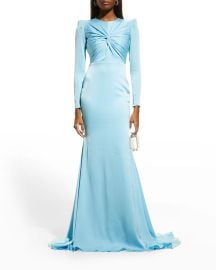 Alex Perry Kirah Twist Strong-Shoulder Trumpet Gown at Neiman Marcus