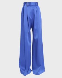 Alex Perry Landon belted pleated satin crepe wide leg pants at Neiman Marcus