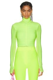 Alex Perry Lark Turtleneck Long Sleeve Ruched Bodysuit in Neon Yellow FWRD at FWRD