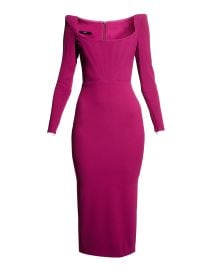 Alex Perry Leigh Strong-Shoulder Corset Midi Dress at Neiman Marcus