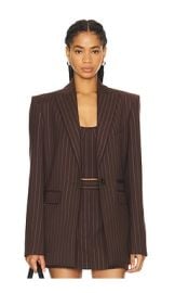 Alex Perry Lurex Pinstripe Single Breasted Oversize Blazer In Chocolate at Revolve