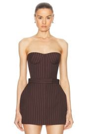 Alex Perry Lurex Pinstripe Strapless Crop Top in Chocolate FWRD at FWRD