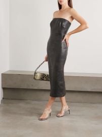 Alex Perry Strapless Leather Midi Dress at Net a Porter