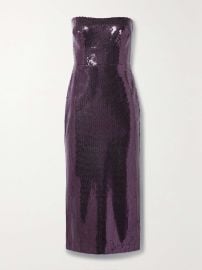 Alex Perry Strapless Sequined crepe Midi Dress in Purple at Net a Porter