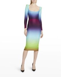 Alex Perry Toryn Ombre Print Strong Shoulder Midi Dress at Neiman Marcus