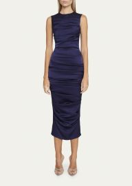 Alex Perry Tucked Satin Crepe Sleeveless Midi Dress - at Bergdorf Goodman