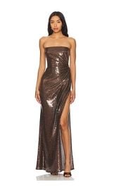Alex Perry Twisted Sequined Strapless Gown In Chocolate at Revolve
