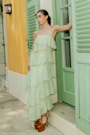 Alexa Ruffle Chiffon Maxi Dress - Pastel Lime MESHKI US at Meshki