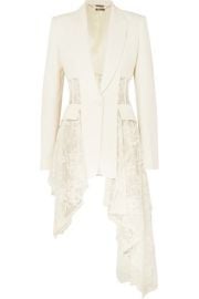 Alexander McQueen - Asymmetric wool-blend crepe and lace blazer at Net A Porter