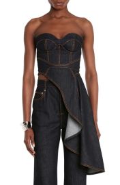 Alexander McQueen Asymmetric Drape Denim Corset Top at Nordstrom