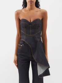 Alexander McQueen Asymmetric Drape Denim Corset Top at Matches