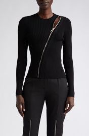 Alexander McQueen Asymmetric Slash Zipper Rib Sweater at Nordstrom